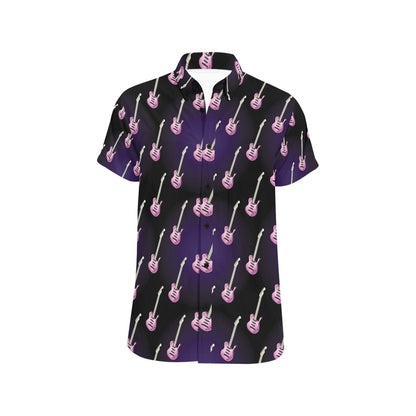 Electric Guitar Print Design LKS405 Men Short Sleeve Button Up Shirt