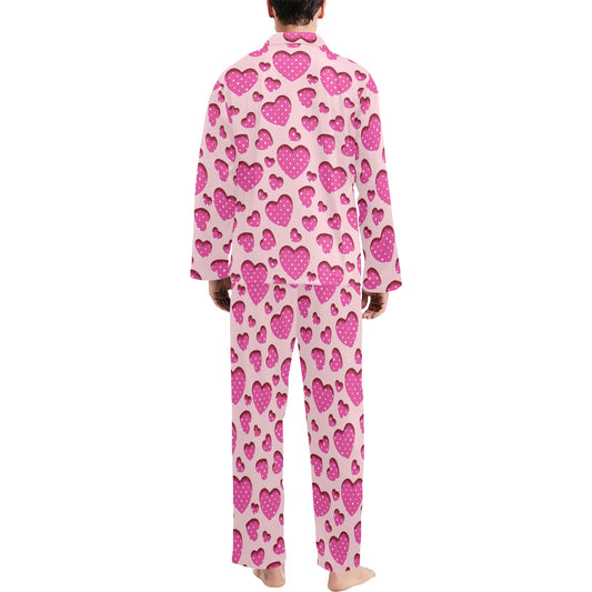 Heart Pink Pattern Print Design HE06 Men's Long Pajama Set