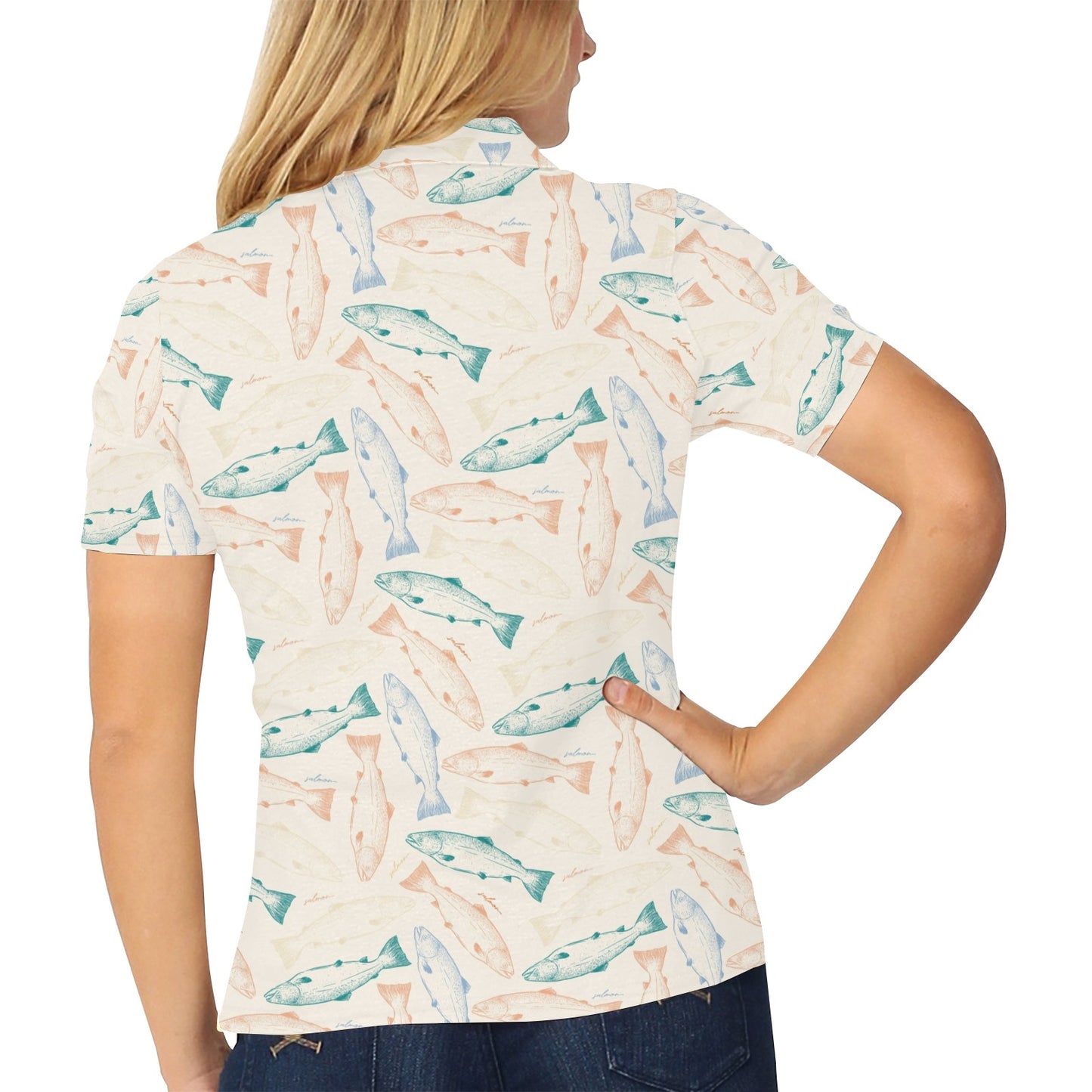 Salmon Fish Print Design LKS305 Women's Polo Shirt