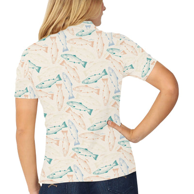 Salmon Fish Print Design LKS305 Women's Polo Shirt