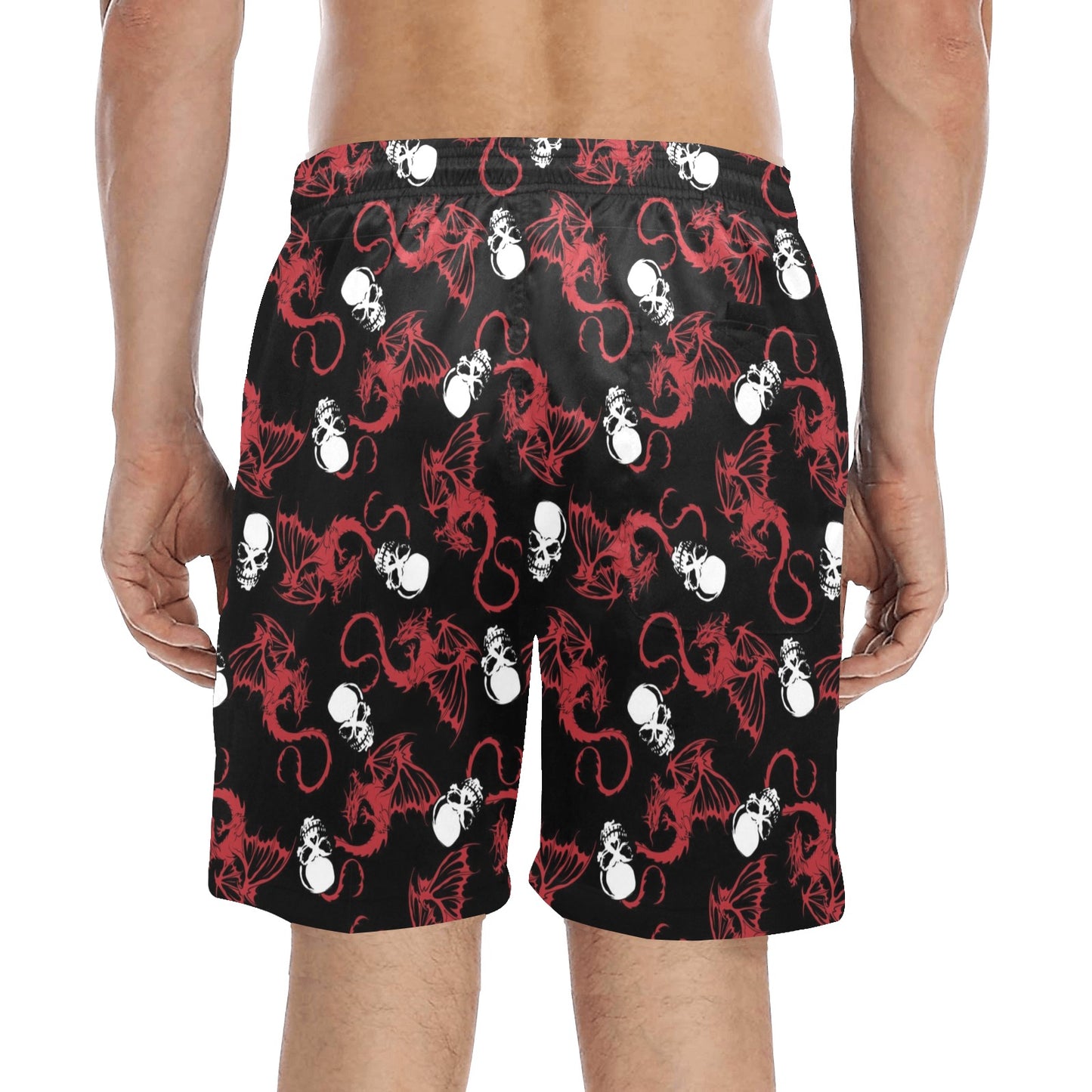 Skull With Red Dragon Print Design LKS304 Men's Swim Trunks Beach Shorts