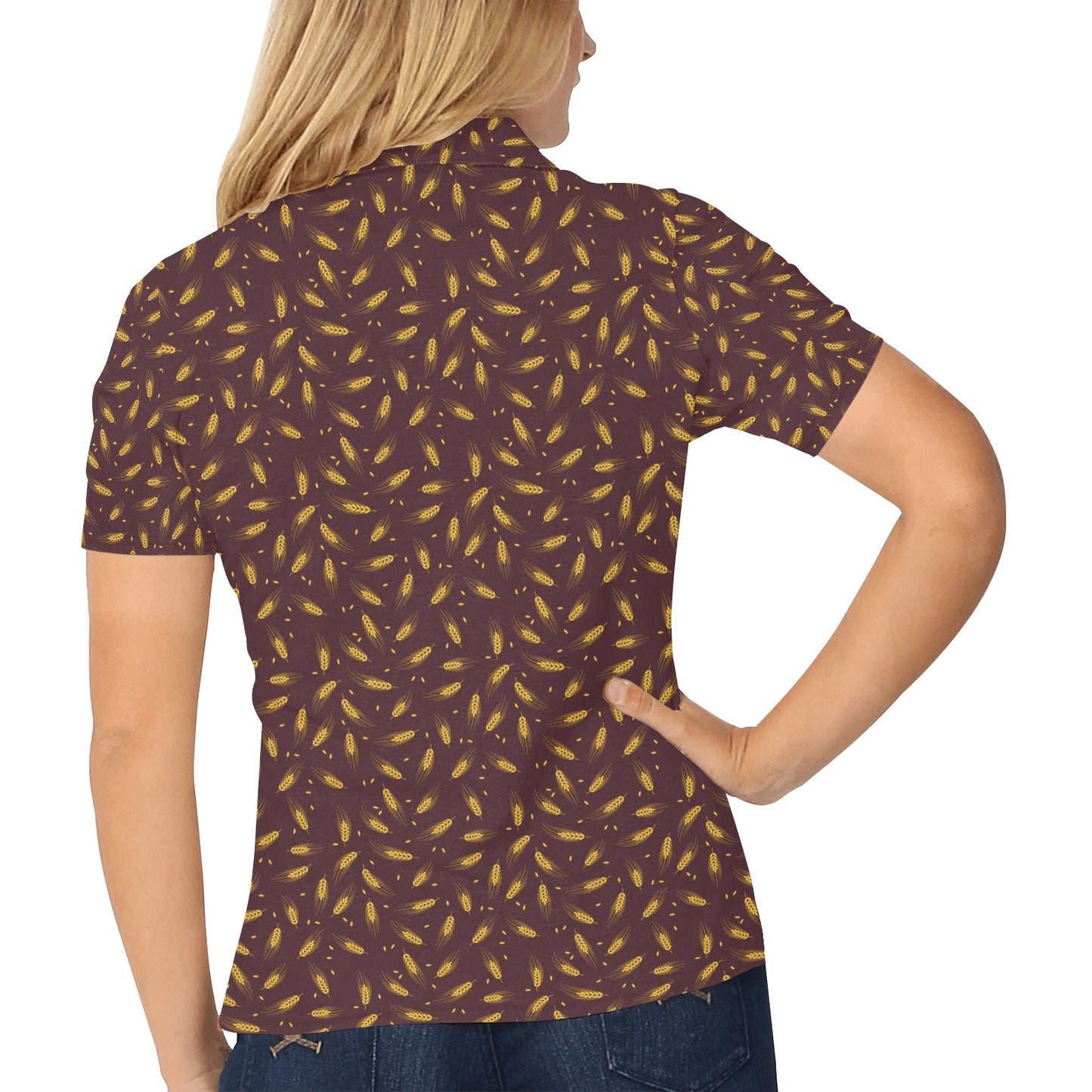 Agricultural Gold Wheat Print Pattern Women's Polo Shirt