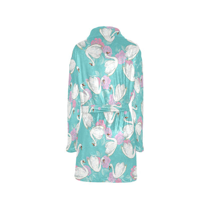 Swan Pattern Print Design 03 Women's Fleece Robe