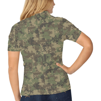 Camouflage Aztec Green Army Print Women's Polo Shirt