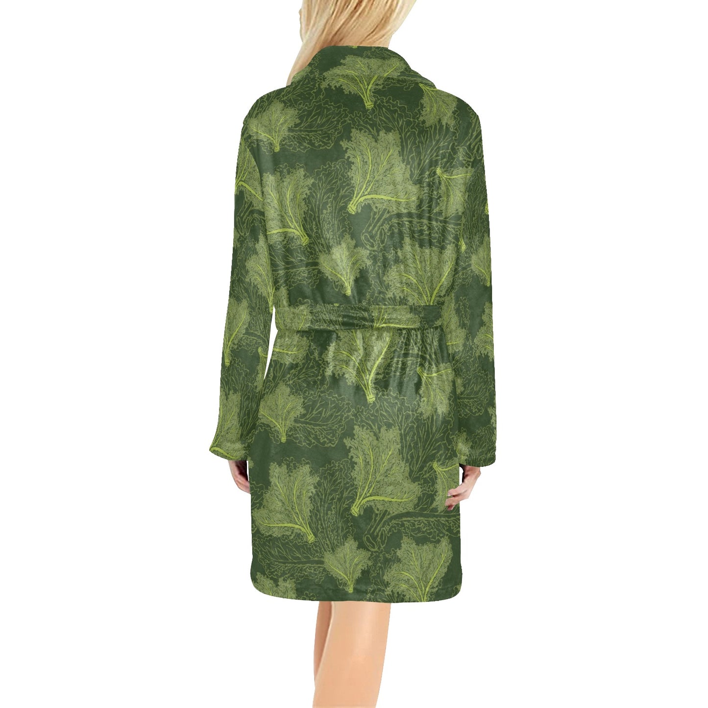 Kale Pattern Print Design 01 Women's Fleece Robe