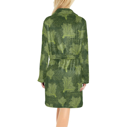 Kale Pattern Print Design 01 Women's Fleece Robe