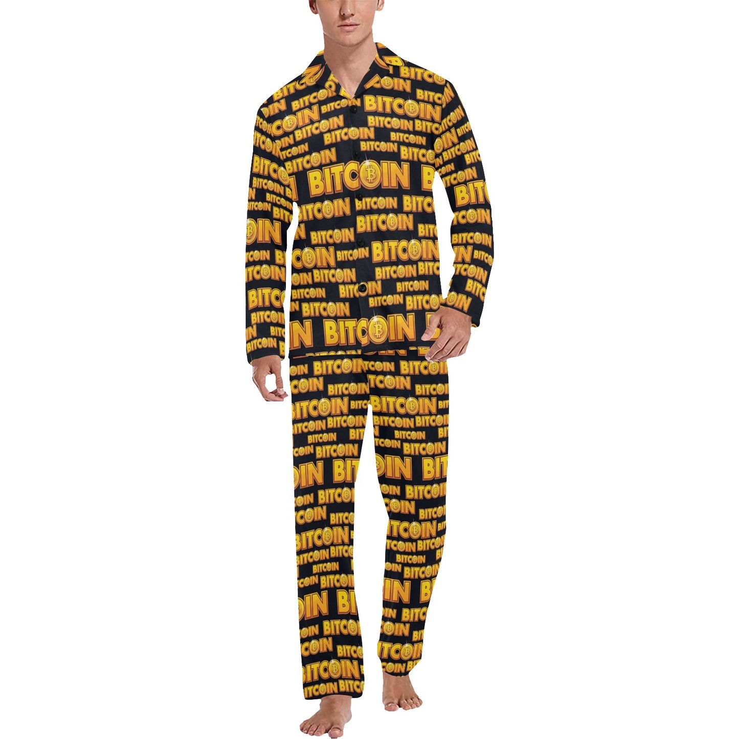 Bitcoin Pattern Print Design DO03 Men's Long Pajama Set