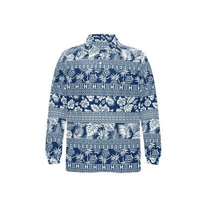 Hawaiian Themed Pattern Print Design H020 Long Sleeve Polo Shirt For Men's