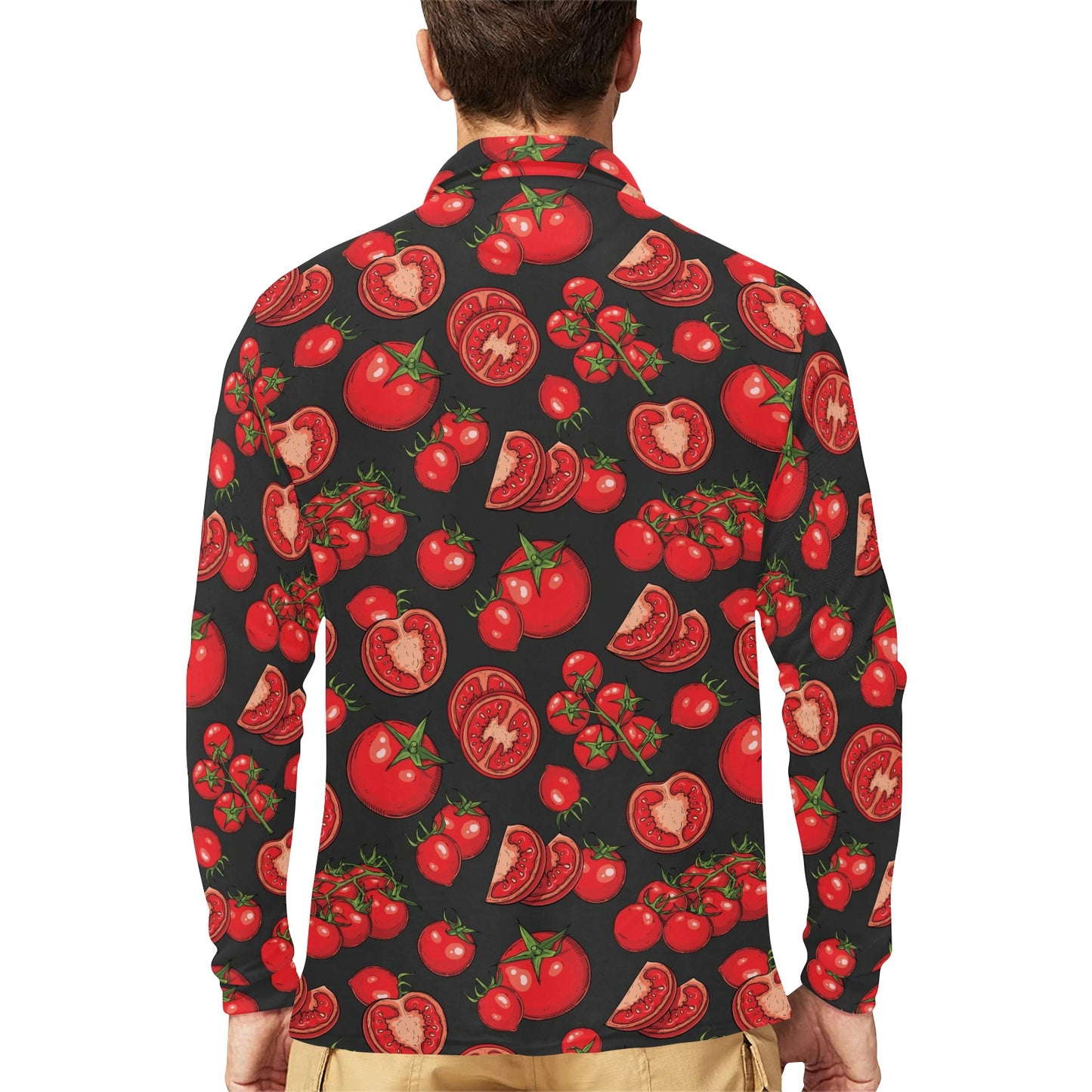 Tomato Print Design LKS303 Long Sleeve Polo Shirt For Men's