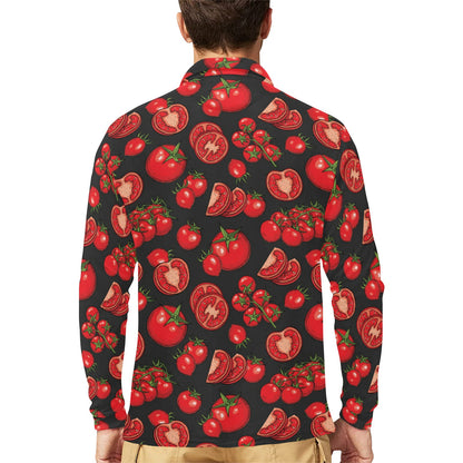 Tomato Print Design LKS303 Long Sleeve Polo Shirt For Men's