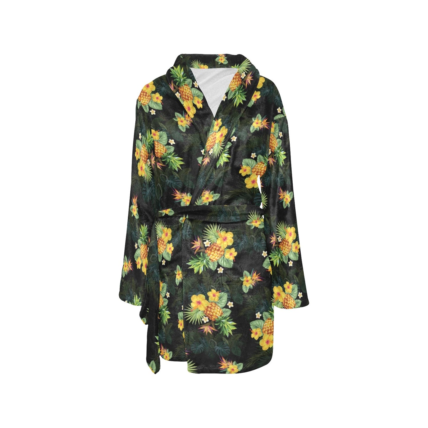 Pineapple Tropical Flower Print Pattern Women's Fleece Robe
