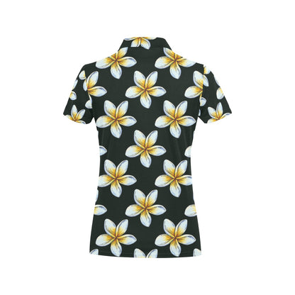 White Plumeria Pattern Print Design PM022 Women's Polo Shirt