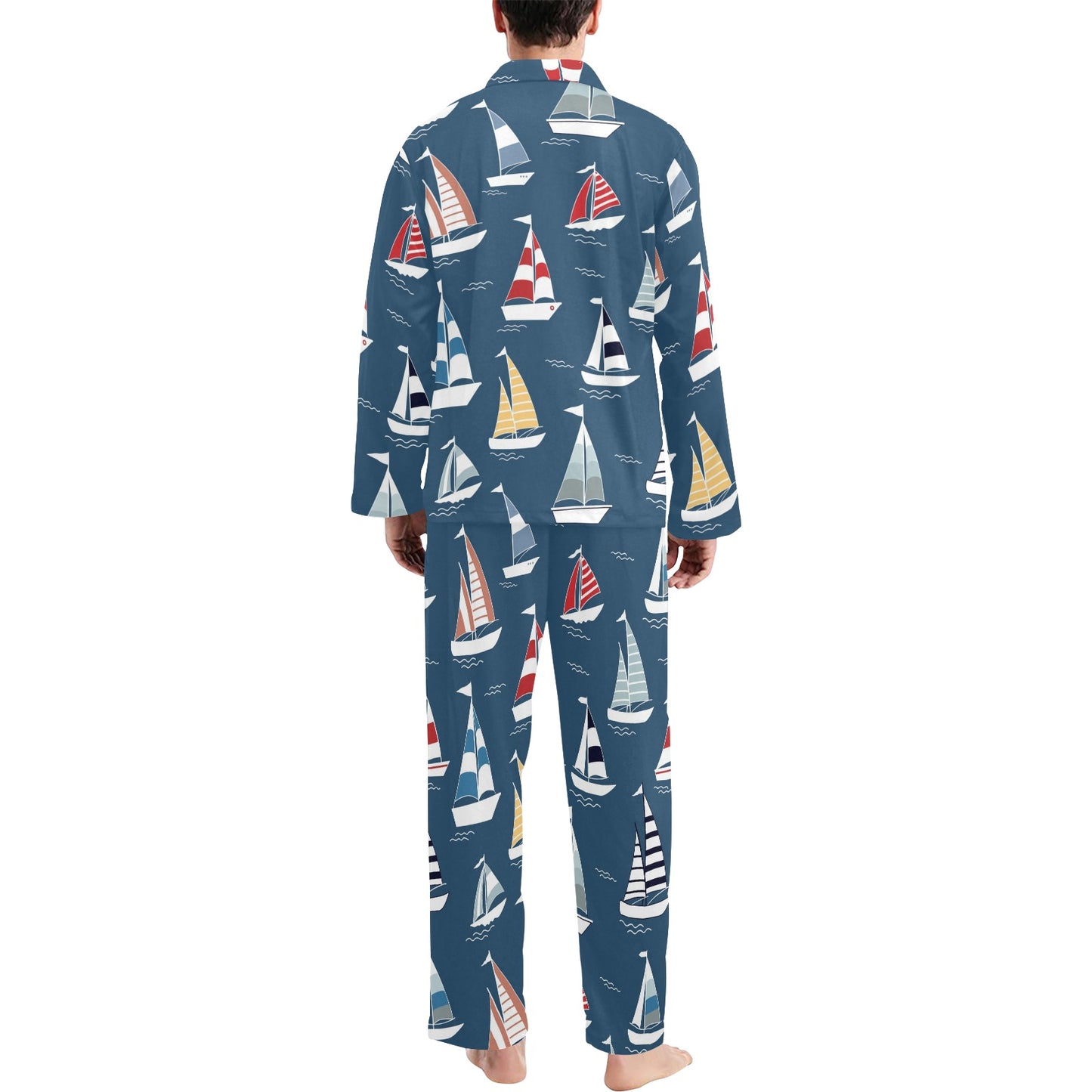 Sailing Ships Pattern Print Design A04 Men's Long Pajama Set