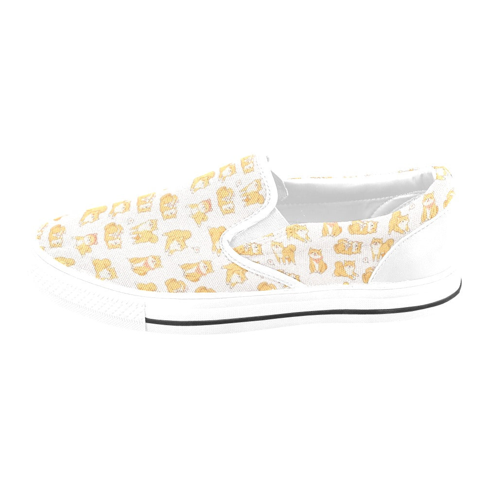 Shiba Inu Print Design LKS308 White Slip Ons Canvas Women's Shoes