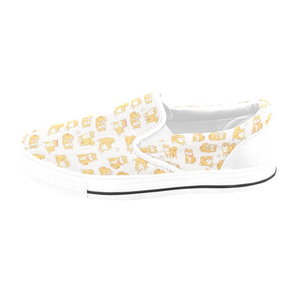 Shiba Inu Print Design LKS308 White Slip Ons Canvas Women's Shoes