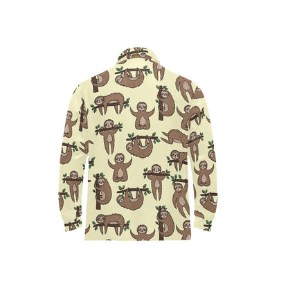 Sloth Print Design LKS3010 Long Sleeve Polo Shirt For Men's