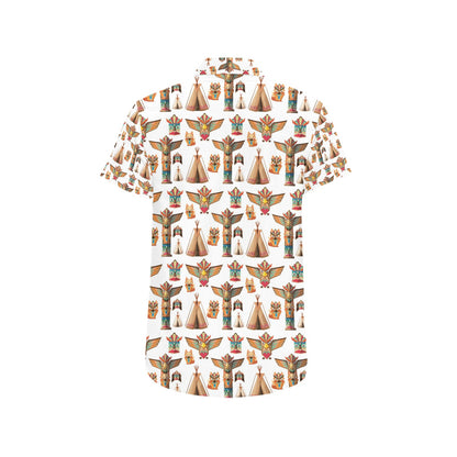Totem Native Print Design LKS303 Men Short Sleeve Button Up Shirt