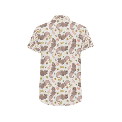 Squirrel Print Design LKS307 Men Short Sleeve Button Up Shirt