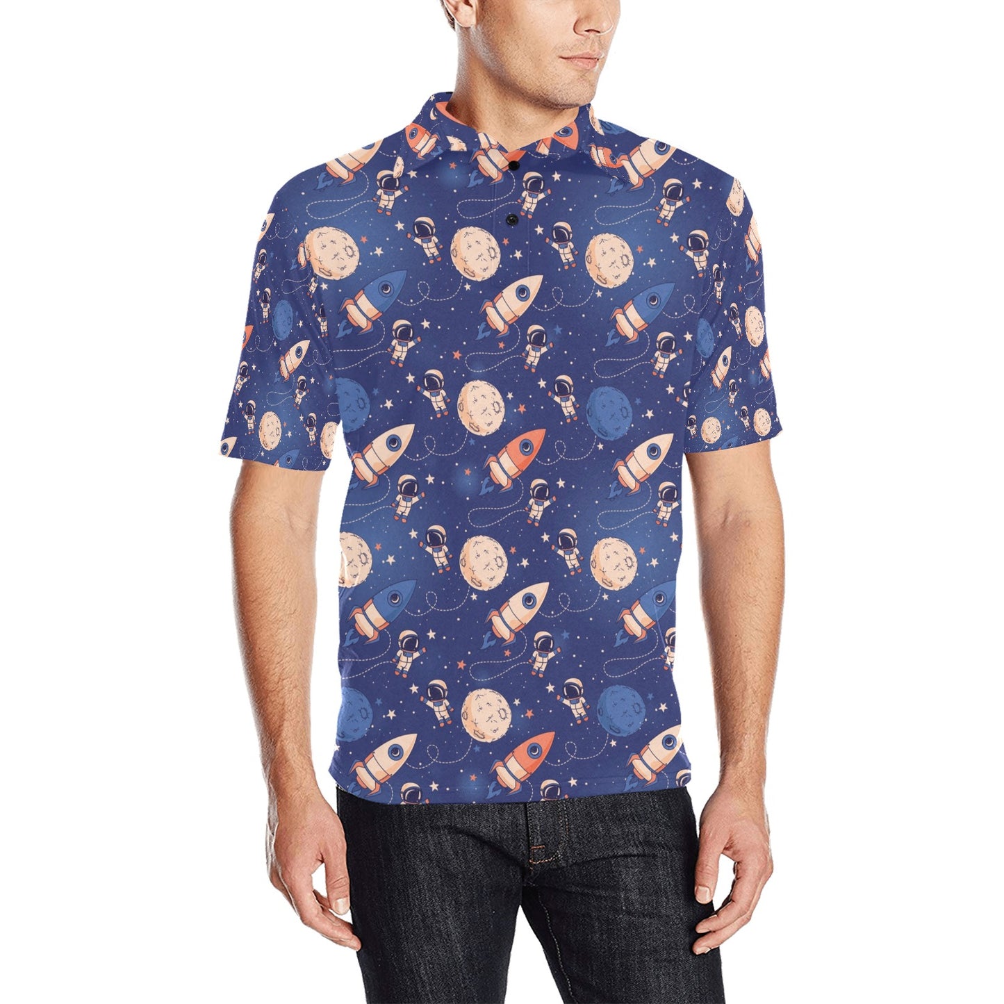 Space Astronaut Rocket Print Design LKS304 Men Polo Shirt