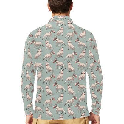 Bull Terrier Cute Print Pattern Long Sleeve Polo Shirt For Men's