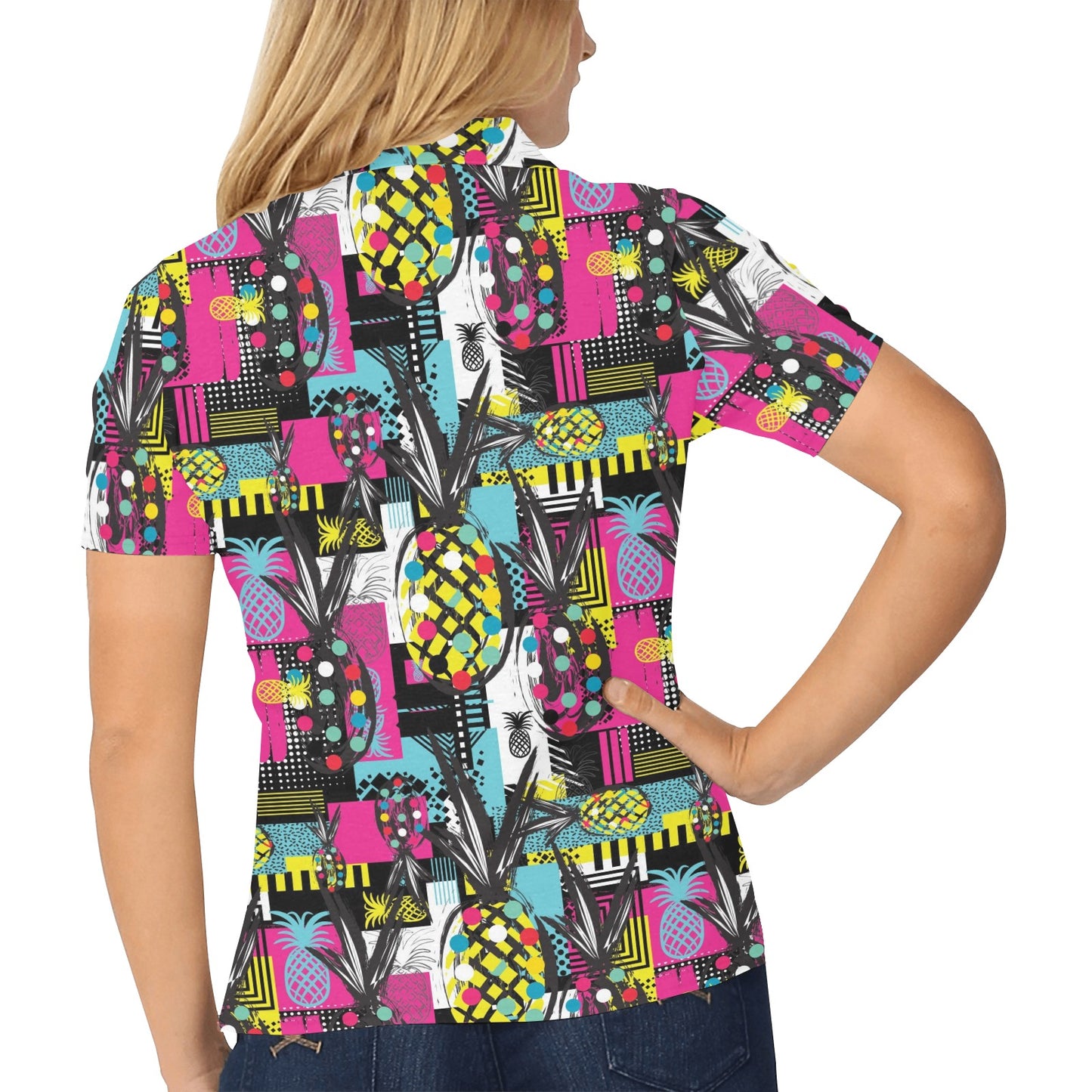 Pop Art Pineapple Pattern Print Design A02 Women's Polo Shirt