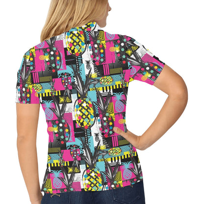 Pop Art Pineapple Pattern Print Design A02 Women's Polo Shirt