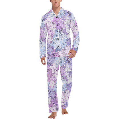 Lilac Pattern Print Design LI01 Men's Long Pajama Set