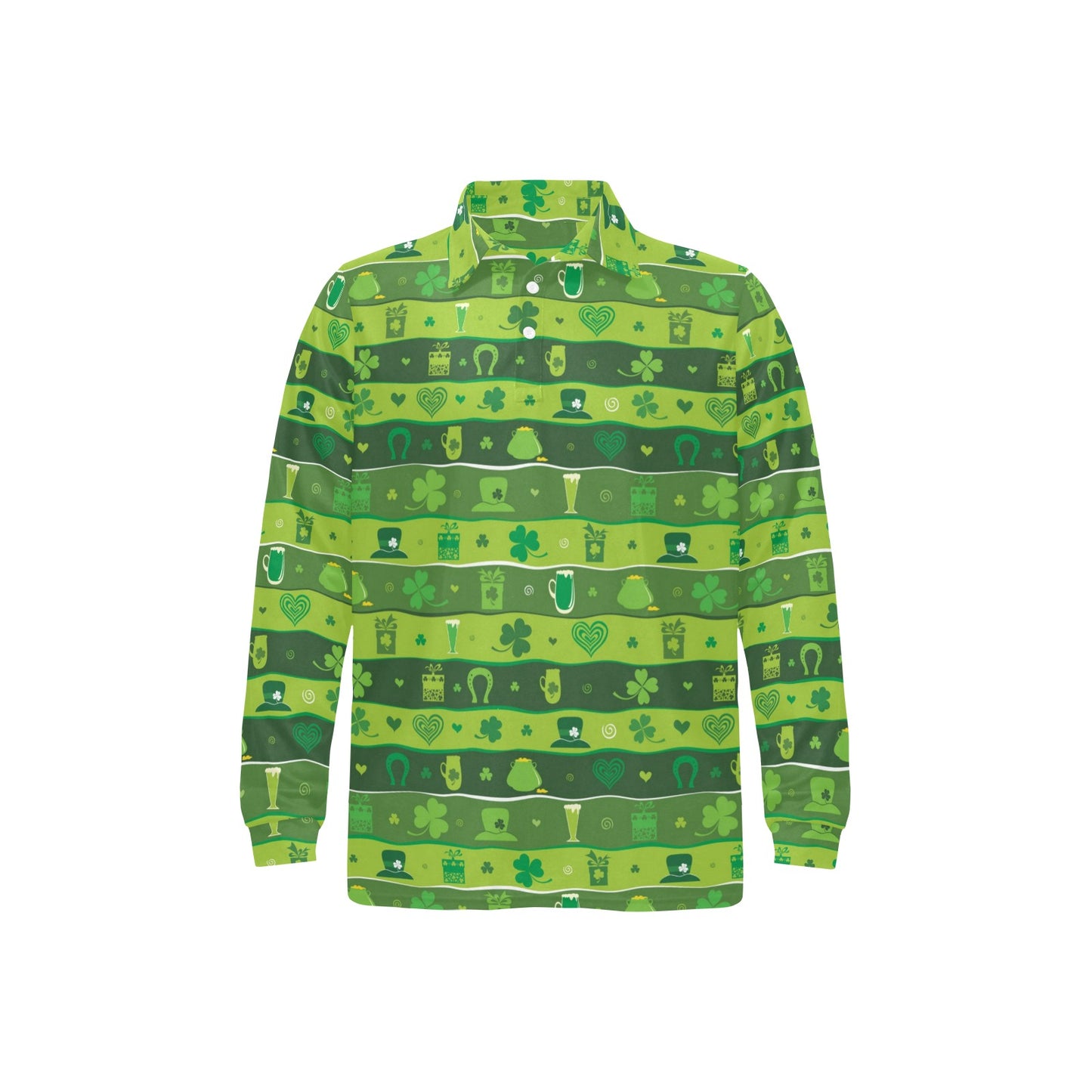 Shamrock Print Design LKS303 Long Sleeve Polo Shirt For Men's
