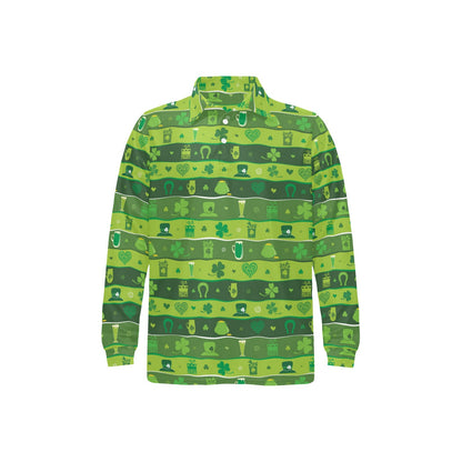 Shamrock Print Design LKS303 Long Sleeve Polo Shirt For Men's