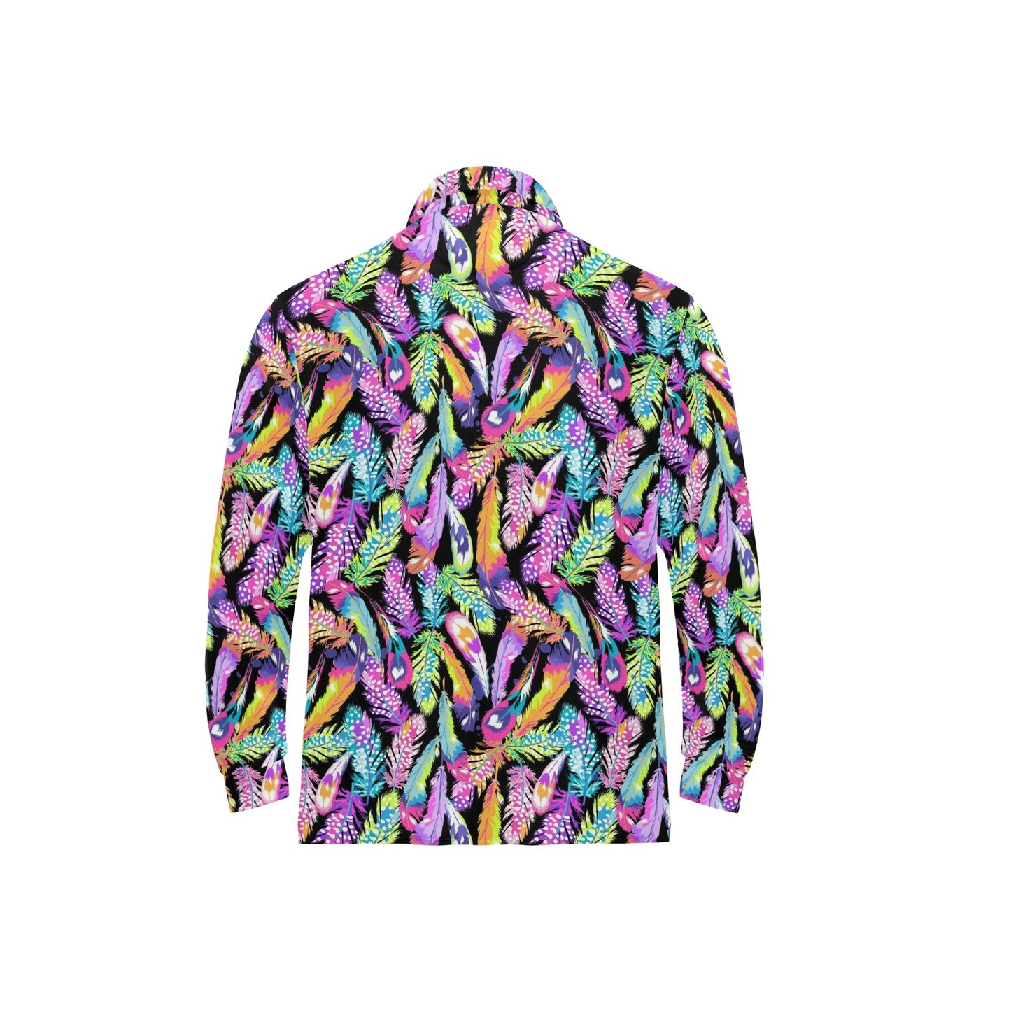 Neon Feather Pattern Print Design A02 Long Sleeve Polo Shirt For Men's