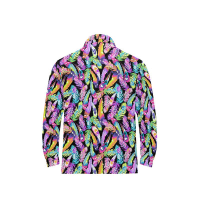 Neon Feather Pattern Print Design A02 Long Sleeve Polo Shirt For Men's