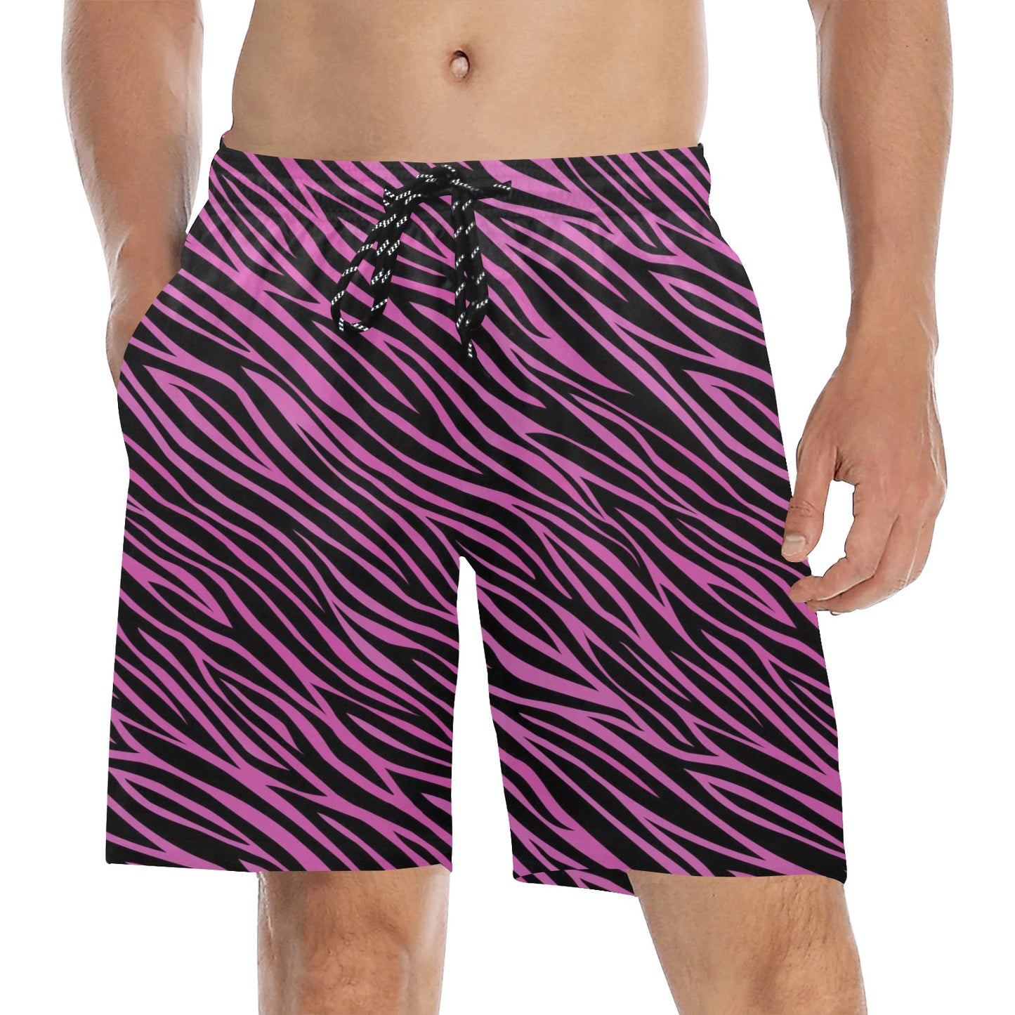 Zebra Pink Print Design LKS304 Men's Swim Trunks Beach Shorts
