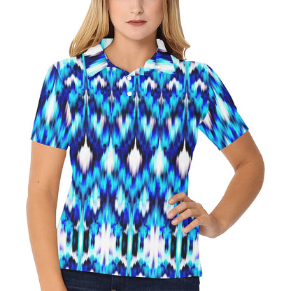 Ikat Blue Pattern Print Design 01 Women's Polo Shirt