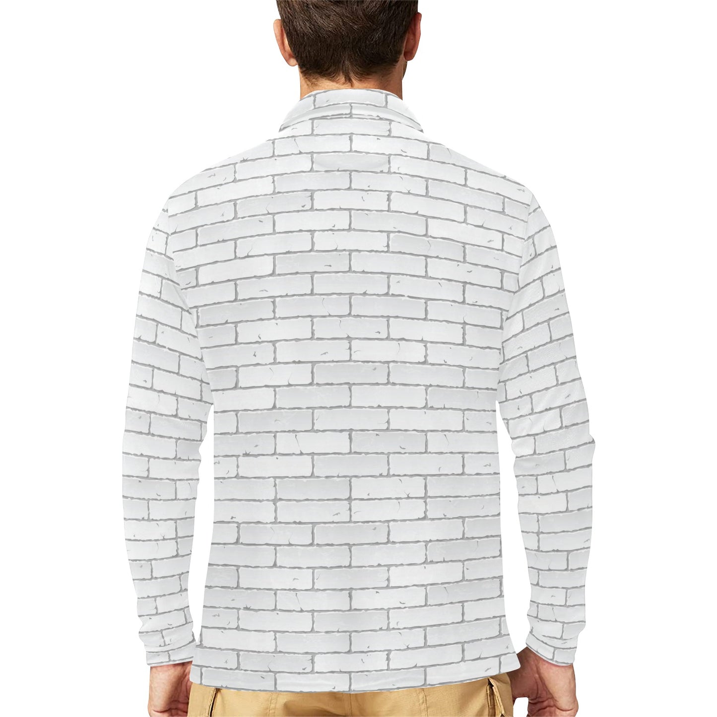 Brick White Pattern Print Design 03 Long Sleeve Polo Shirt For Men's