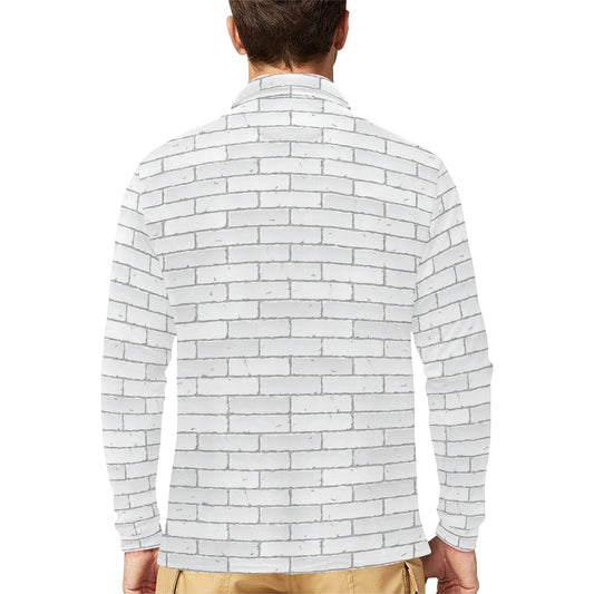 Brick White Pattern Print Design 03 Long Sleeve Polo Shirt For Men's