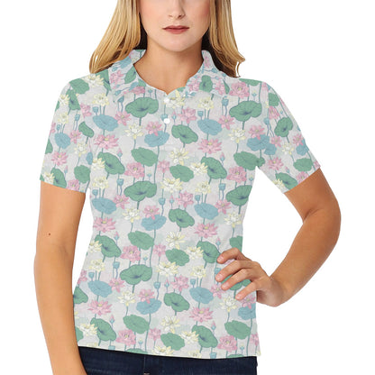 Water Lily Print Design LKS305 Women's Polo Shirt