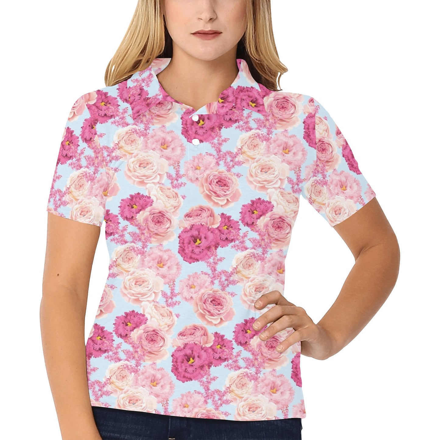Lisianthus Pattern Print Design LT05 Women's Polo Shirt
