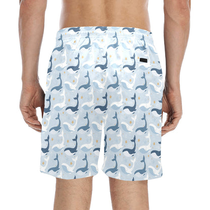 Whale Print Design LKS305 Men's Swim Trunks Beach Shorts