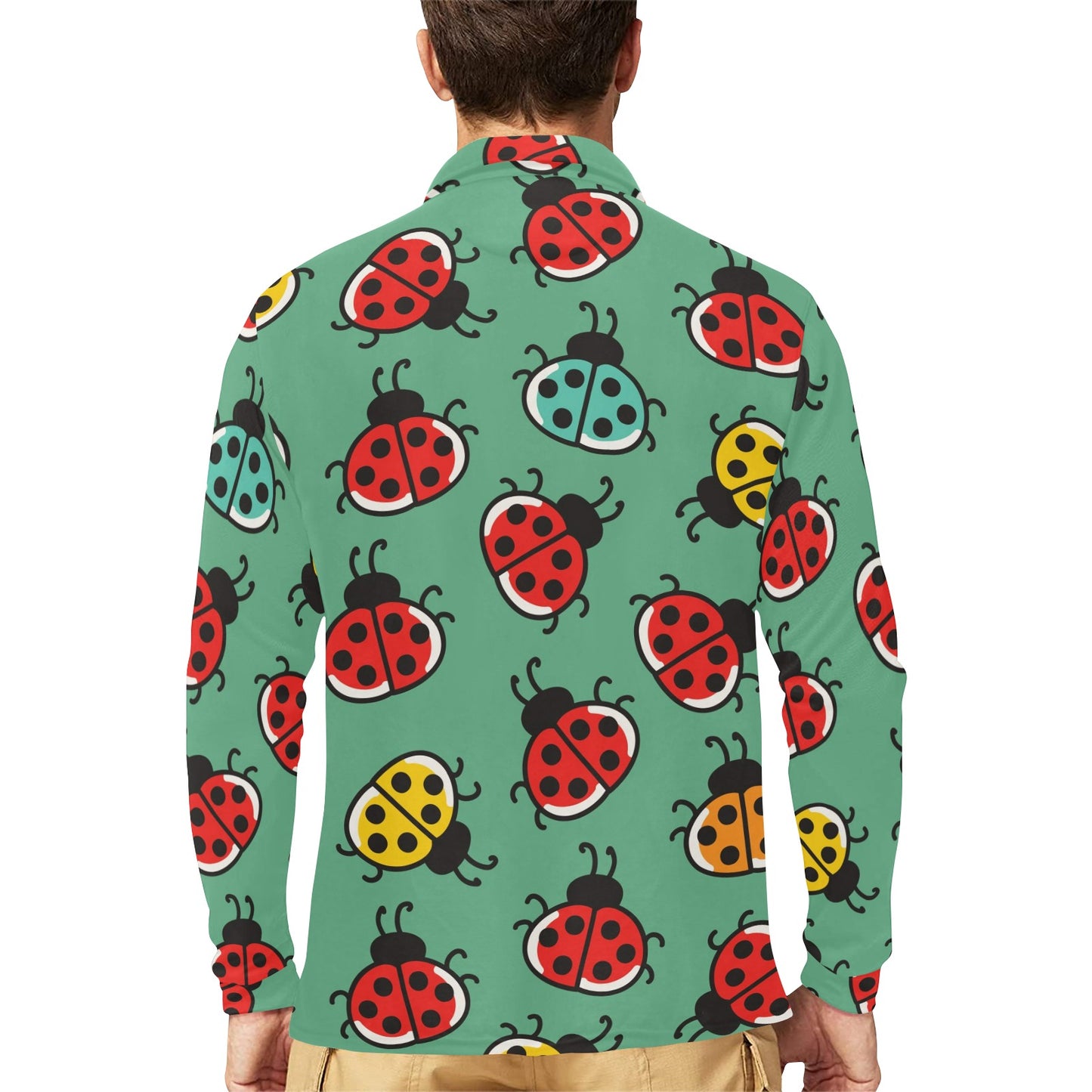 Ladybug Pattern Print Design 02 Long Sleeve Polo Shirt For Men's