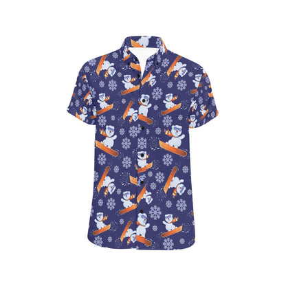 Snowboard Bear Print Design LKS305 Men Short Sleeve Button Up Shirt