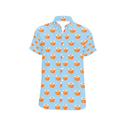 Salmon Sushi Print Design LKS307 Men Short Sleeve Button Up Shirt