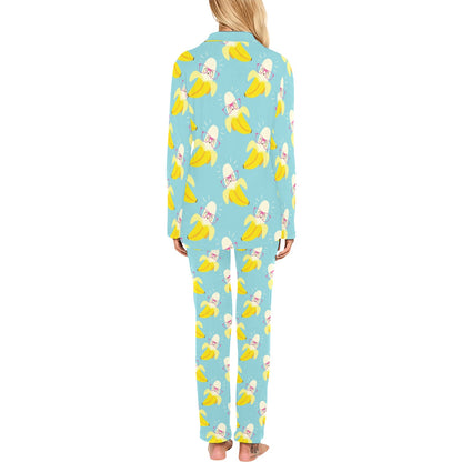 Banana Pattern Print Design BA07 Women's Long Pajama Set