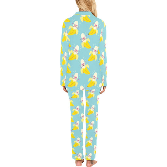 Banana Pattern Print Design BA07 Women's Long Pajama Set