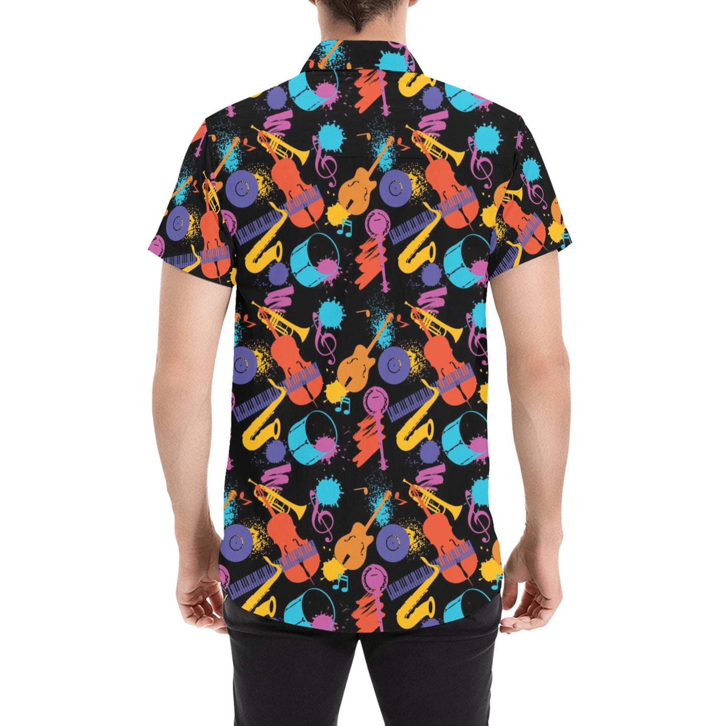 Saxophone Print Design LKS406 Men Short Sleeve Button Up Shirt