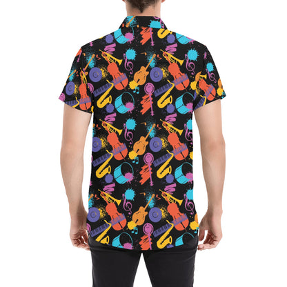 Saxophone Print Design LKS406 Men Short Sleeve Button Up Shirt