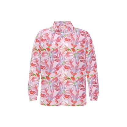 Amaryllis Pattern Print Design 02 Long Sleeve Polo Shirt For Men's