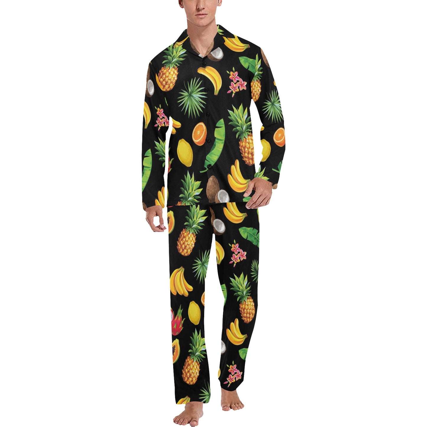 Tropical Fruits Pattern Print Design TF03 Men's Long Pajama Set