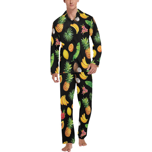 Tropical Fruits Pattern Print Design TF03 Men's Long Pajama Set