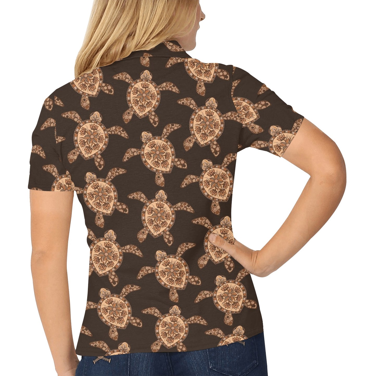 Tribal Sea Turtle Pattern Print Design T09 Women's Polo Shirt