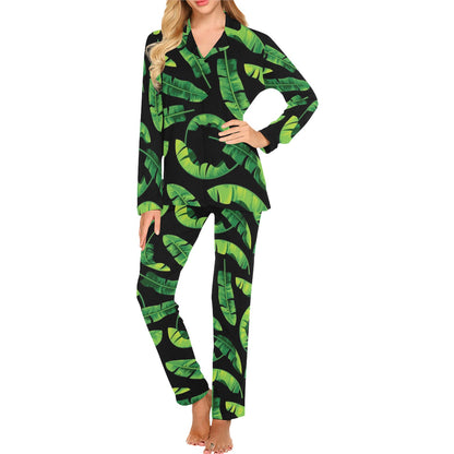 Banana Leaf Pattern Print Design BL02 Women's Long Pajama Set